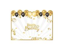 Libro de invitados de feliz cumpleaños con tema de globos negros y dorados, suministros de decoración de fiesta, 55,6 cm x 40 cm