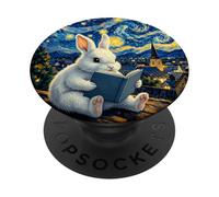 Libro de Lectura de Conejito Noche Estrellada - Bibliotecario de Ratones de Biblioteca PopSockets PopGrip Adhesivo