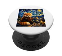 Libro de Lectura de Panda Rojo Noche Estrellada - Bibliotecario de Ratones de Biblioteca PopSockets PopGrip Adhesivo