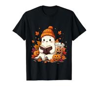 Libro de Lectura Fantasma con Hojas de otoño para Amantes del café de Halloween Camiseta gráfica económica, Hombre, Negro, XL