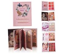 Libro de maquillaje, paleta profesional de libros de maquillaje multicolor con purpurina, mate, acabados perlados para sombra de ojos, resaltador, rubor, paleta de lápiz labial
