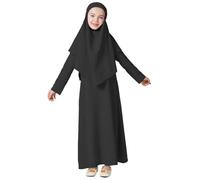 Libro de Navidad 11 años vestido musulmán niña vestido de oración de manga larga hijab para niños niñas Abaya Weis niña, Negro , 5-6 años