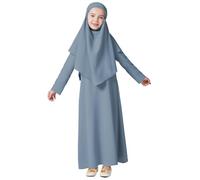 Libro de Navidad 11 años vestido musulmán niña vestido de oración de manga larga hijab para niños niñas Abaya Weis niña, azul claro, 5-6 años