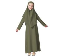 Libro de Navidad 11 años vestido musulmán niña vestido de oración de manga larga hijab para niños niñas Abaya Weis niña, verde, 9-10 Años