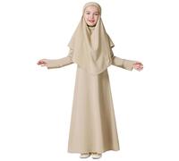 Libro de Navidad 11 años vestido musulmán niña vestido de oración de manga larga hijab para niños niñas Abaya Weis niña, caqui, 9-10 años