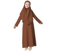 Libro de Navidad 11 años vestido musulmán niña vestido de oración de manga larga hijab para niños niñas Abaya Weis niña, marrón, 9-10 años