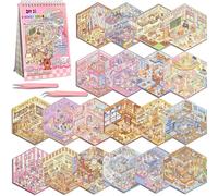 Libro de Pegatinas 3D DIY con 20 Escenas Miniatura - Sticker Scene para Niños y Adultos, Pegatinas Reutilizables para Crear Casas Adorables, Manualidades y Relajación, con 2 Pinzas Incluidas