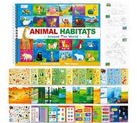 Libro de pegatinas de hábitats de animales, 780+ pegatinas y 15 escenas de hábitats de animales, libro de actividades lado a lado, divertido libro de pegatinas,juego educativo ideal para niños y niñas