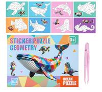 Libro de pegatinas de pintura, rompecabezas con animales, kit artístico reutilizable geométrico, pintura con pegatinas interactivas para niños, adultos, aula, viajes, fiestas de cumpleaños, juguete