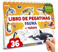 Libro de Pegatinas para Niños 5 a 7 Años - Cuaderno Dibujar y Pegar | 500+ Pegatinas de Animales Salvajes con Escenas Personalizables - Juego Tranquilo para Viajes