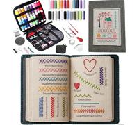 Libro De Puntada De Bricolaje, Kit Libro Puntadas Bordado Con Patrones Y Herramienta Costura Completa, Libros Bordados Portátil Para Principiantes, Guía Bordado a Mano Profesional Familia Amigos