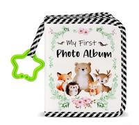 Libro de recuerdos de fotos para recién nacidos con adorables escenas de animales y detalles de espejo para promover habilidades de autoconciencia