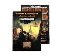 Libro de rol western y steampunk: 18 mapas de batalla A3 borrables en seco para sesiones de rol.