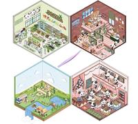 Libro de salas de pegatinas, libro de calcomanías, 4 sets Lindo Fun Cartoon 3d Scene, Seliving Stress Diy 3D House Pegaters, calcomanías decorativas de habitación isométrica para niños adultos