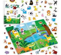 Libro de Stickers de Gel Reutilizable, 60 Stickers de Animales Salvajes, Calcomanías de Gel Resistente al Agua, Libro de Actividades Temático de Selva para Niños Pequeños
