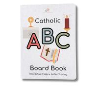 Libro de tablero católico ABC - Aprendizaje interactivo del alfabeto basado en la fe para niños pequeños con elevación de la solapa y trazado de letras, regalo perfecto de primera fe para bautismo y