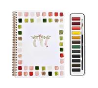 Libro de trabajo de acuarela, guía de pintura de calcetines de Navidad para principiantes con juego de 12 colores, técnicas paso a paso para adultos y adolescentes, ideal para aliviar el estrés y