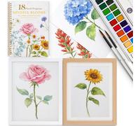 Libro de trabajo de acuarela para principiantes, 18 libros florales para colorear con 2 marcos, libro para colorear de agua relajante y fácil de pintar con 24 colores, perfecto para regalar a la
