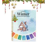 Libro de trabajo de color de agua Color de pintura compacta - Kit de artesanía de arte navideño con pinceles, suministros creativos de dibujo práctica artística | Actividad para colorear portátil para