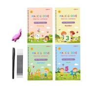 Libro de trabajo reutilizable para escritura a mano - Cuaderno de formación de caligrafía infantil, carpeta recargable | Números que dibujan guía de pista, hojas de control del motor