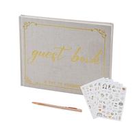 Libro de Visitas de Boda, Libro Firmas de Lino, 100 Páginas Vintage Personalizado Guest Book álbum de Invitados con Bolígrafo y Pegatinas para Bodas Fiestas Cumpleaños Comunión Bautizo, 18 x 24 cm