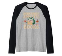 Libro Dragón Lectura Monstruo Divertido Lectura Camiseta Manga Raglan
