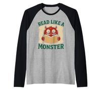 Libro Dragón Lectura Monstruo Divertido Lectura Camiseta Manga Raglan