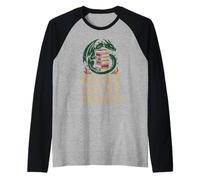 Libro Dragón Lectura Monstruo Divertido Lectura Camiseta Manga Raglan