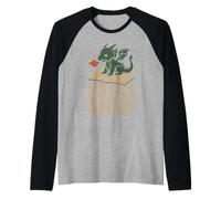 Libro Dragón Lectura Monstruo Divertido Lectura Camiseta Manga Raglan