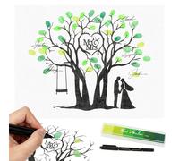 Libro Firmas Boda Arbol Huellas Creativo Libro de Firmas 30*40cm con Huellas Dactilares con Tampón Verde Degradado y Bolígrafo Sustituye el Típico Libreta de Visitas Recuerdo Nupcial Personalizado Diy