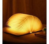 Libro Lámpara LED, Luces Plegables de Madera 360°, USB Lámpara Portatil de Libro Recargable 2000 capacity, para Luz de Lectura, Lámpara de Mesita de Noche, Regalo Cumpleaños y Navidad, Blanco Cálido