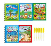 Libro Magico Agua 5 Piezas,Dancepandas Reutilizable Magic Water Book,Libro para Colorear Con 5 Bolígrafos Educativo Doodle Pintar