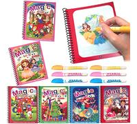 Libro Magico Agua 6 Piezas Libro de Dibujo de Agua Mágica Reutilizable Libro Pintar Agua Niños con 6 Magico Pluma Libro para Colorear de Agua para Niños Niñas 3 4 5 6 Años Regalo