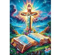 Libro mágico con Cruz y Velas Puzzle 300 Piezas Relajante Premium Paisaje Ciencia ficción Rompecabezas para Hombres Y Mujeres Estera Portátil 3D Decoración Hogar Duradera 300 PCS