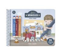 Libro Mágico Vehículos Jim con Lápices - Set creativo con 30 páginas y lápices de colores - Little Dutch - Arte y aprendizaje desde 3 años