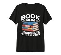 Libro Mamá Gato Amante Leyendo Vida con Gato Vibes Camiseta Premium