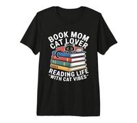 Libro Mamá Gato Amante Leyendo Vida con Gato Vibes Camiseta Premium