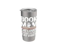 Libro Mamá Gato Amante Leyendo Vida Con Gato Vibes Vaso térmico de acero inoxidable de doble pared