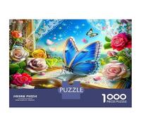 Libro Mariposa Rosa 1000 Piezas Set De Puzzle Magia Floral de Cuento Puzzle Cartón Premium - Antiestrés Y Decoración, Regalo para Mujeres, Hombres Y Niños, Entrena El Cerebro 52x38cm/1000pcs