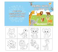 Libro para colorear con animales - 250 g de páginas en espiral lindas, obras de arte divertidas y divertidas, ilustraciones sencillas para principiantes, alegre hecho a mano para practicar, colección