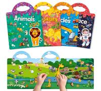 Libro Pegatinas Infantiles, Set 4 -Dinosaurio, Animal, Espacio, Vehículosa | Sticker Books Reutilizables, 3D Transparentes, Juguetes Educativo, Regalos Cumpleaños, Juegos Niños Niñas 2, 3, 4, 5, 6 Años