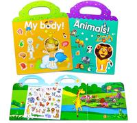 Libro Pegatinas Reutilizables 2 Pack Libro de Pegatinas Infantiles de Cuerpo y Animales, Juguetes Niños 3 4 5 6 Años, Stickers Infantiles, Pegatinas Impermeables PVC, Regalos Niños 3 4 5 6 Años