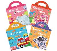 Libro Pegatinas (Versión mejorada) Pack de 4 Pegatinas Infantiles Reutilizables,Dinosaurio + Animal + Espacio + Vehículos Tema, Apto Para Niños Mayores de 2 Años