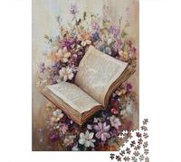 Libro Vintage Abierto Puzzle de 1000 Piezas Papel para Adultos Escena Floral Artística Puzzle para Toda la Familia Decoración Hogar Relajante Regalo Foco 38x26cm/1000pcs