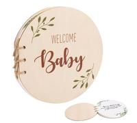 Libro Visitas Baby Shower, Libro de Invitados para Baby Shower, Libro Invitados con Tapa de Madera, Libro Firmas Bautizo, Libro Recuerdos Bebe, Redondo, con 35PCS Papel en Blanco (B)