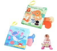 Libros Bebe Juguetes Bebes 0-3 Meses, 2Pcs Libros de Tela Blandos para Bebés, Libro de Juguetes Aprendizaje y Educativo, Animales Libro Sensorial de Actividades para Recien Nacido Bebés
