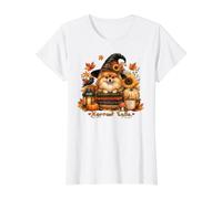 Libros Brujas Perros Halloween Camiseta gráfica económica, Mujer, Blanco, XS