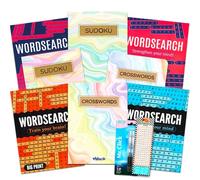 Libros de actividades de 8 bolsillos para adultos, personas mayores, juego de 8 libros de rompecabezas de tamaño de viaje con búsquedas de palabras, sudoku y crucigramas, más 3 bolígrafos y lupa | Más