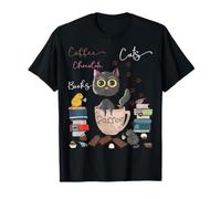Libros de café con gatos y chocolate divertidos amantes del café y gatos negros Camiseta