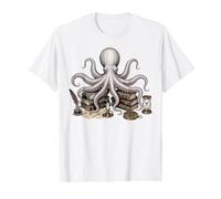 Libros de Dark Academia Octopus Camiseta gráfica económica, Hombre, Blanco, M